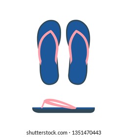 Flip flop top and side view, profile. Women's beach shoes. Open summer shoes. Vector illustration