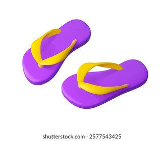 Flip flop vector 3d icon. Cartoon pair of slippers isolated on white background. Summer vacation concept