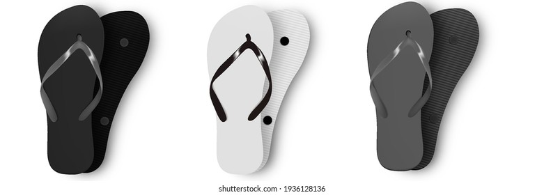 Flip flops beach isolated on white background.Beach slippers sign. Vector illustration. Set of Realistic Colorful Flip Flops.