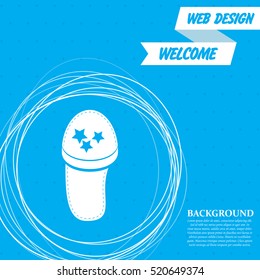 flip flops, beach slippers icon on a blue background with abstract circles around and place for your text. Vector illustration