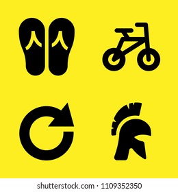 flip flops, bicycle, helmet and refresh vector icon set. Sample icons set for web and graphic design