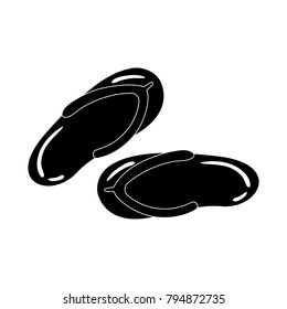 Flip flops black icon. Slippers for travel. Vector illustration siolated on white background