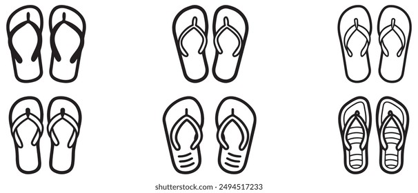 Flip Flops black outline icon lifestyle nature sun foot sea fashion design.