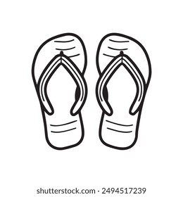 Flip Flops black outline icon lifestyle nature sun foot sea fashion design.