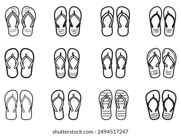 Flip Flops black outline icon lifestyle nature sun foot sea fashion design.