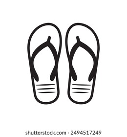 Flip Flops black outline icon lifestyle nature sun foot sea fashion design.