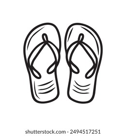 Flip Flops black outline icon lifestyle nature sun foot sea fashion design.