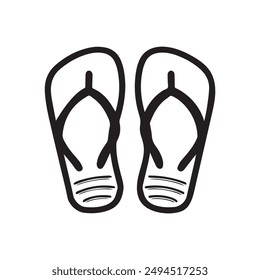 Flip Flops black outline icon lifestyle nature sun foot sea fashion design.