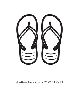 Flip Flops black outline icon lifestyle nature sun foot sea fashion design.