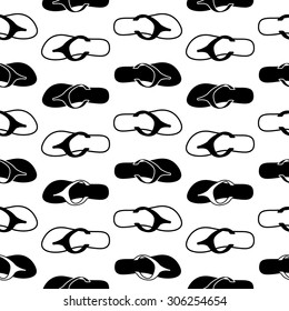 Flip flops black & white. Seamless pattern.