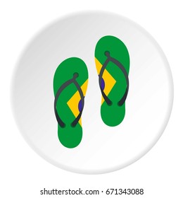 Flip flops in Brazil flag colors icon in flat circle isolated vector illustration for web