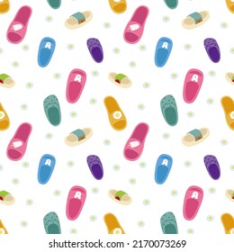 Flip flops, bright seamless pattern, flat style, vector.