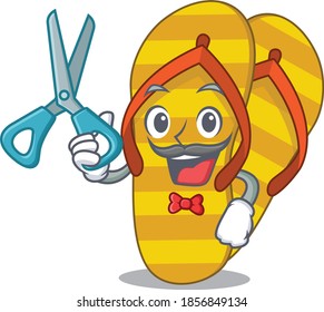 Flip flops cartoon character design as talented barber