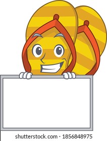 Flip flops cartoon design style standing behind a board