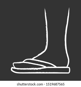 Flip flops chalk icon. Woman stylish footwear design. Female beach shoes, modern summer season flats side view. Ladies slippers, vacation clothing accessory. Isolated vector chalkboard illustration