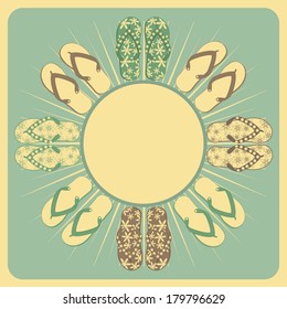 Flip flops and circluar border in cream, brown and green
