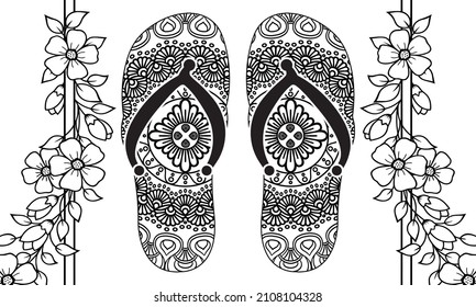 Flip flops clipart. Mandala art. Digital downloads pattern.