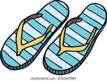 Flip flops color doodle. Summer beach footwear