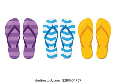 Flip flops - colored summer slippers, symbolic for group travel, team, friends or family holiday - isolated vector illustration on white.