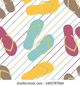 Flip flops, colorful and diagonal, color matching stripes. Vector seamless pattern.