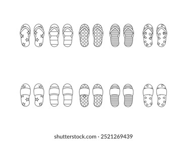 Flip flops doodle line symbol sign icon collection. outline style. isolated illustration