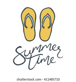Flip flops doodle. Summer background. Logo design for banner, poster, flyer, cover, brochure. 