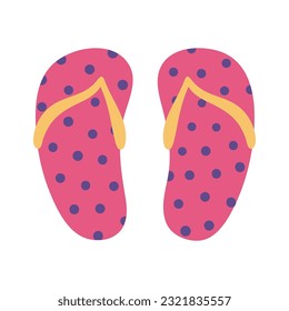 Flip flops con la ilustración dibujada a mano puntos. Diseño plano de estilo caricatura, vector aislado. Impresión de verano, elemento estacional, vacaciones, calzado de playa