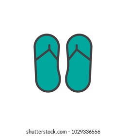 Flip flops filled outline icon, line vector sign, linear colorful pictogram isolated on white. Summer slippers foot wear symbol, logo illustration. Pixel perfect vector graphics