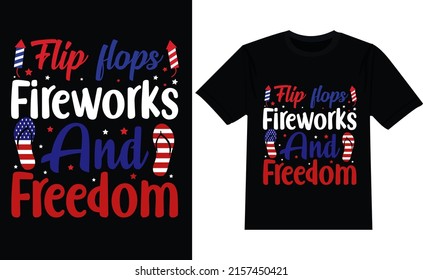 Flip flops fireworks and freedom 4th July t-shirt design