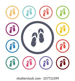 flip flops flat icons set. Open colorful buttons 