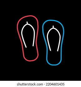 Flip Flops flat vector isolated on black background icon. Summer sign. Graph symbol for travel and tourism web site and apps design, logo, app, UI