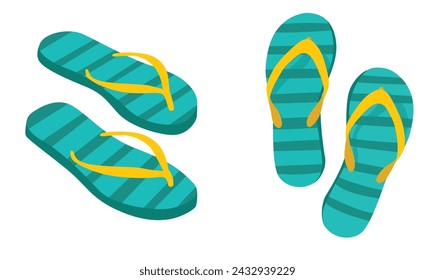 Flip flops flat vector set. Colorful flip flops illustration in cartoon style. Hello summer concept. Summer vacation item. Summer accessories.