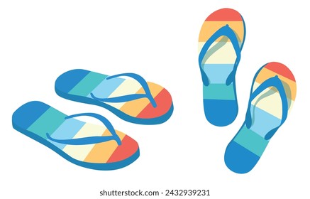 Flip flops flat vector set. Colorful flip flops illustration in cartoon style. Hello summer concept. Summer vacation item. Summer accessories.