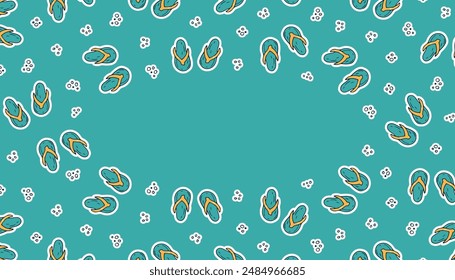 flip flops. frame. background. flip-flops. slippers. slates. beach. shoes for the beach. vector. doodle. sticker. pattern. graphic resource. on a colored background.