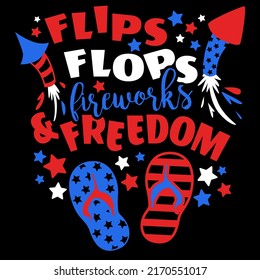 Flip Flops Freedom Fireworks vector, 4th of july illustration, Patriotic illustration, Independence Day