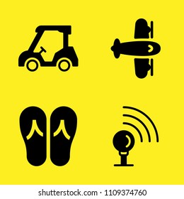 flip flops, golf cart, wifi and aeroplane vector icon set. Sample icons set for web and graphic design