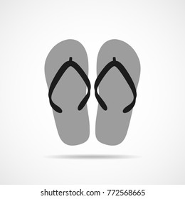 Flip flops icon in flat design. Vector illustration. Gray flip flops icon, isolated on light background