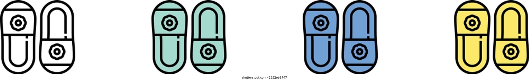 flip flops icon. Outline, Green, Blue and Yellow Style Design Isolated On White Background