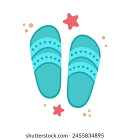 Flip flops icon with starfishes. Cute colorful shoes for summer design. Beach vacation concept. Vector cartoon illustration isolated on white. Flat design.