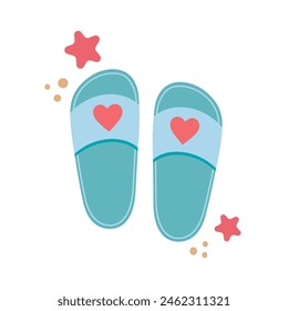 Flip flops icon with starfishes. Cute colorful shoes for summer design. Beach vacation concept. Vector cartoon illustration isolated on white. Flat design.