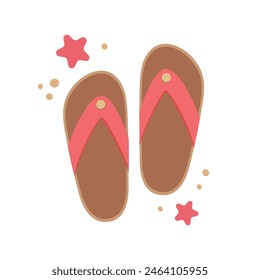 Flip flops icon with starfishes. Cute colorful shoes for summer design. Beach vacation concept. Vector cartoon illustration isolated on white. Flat design.