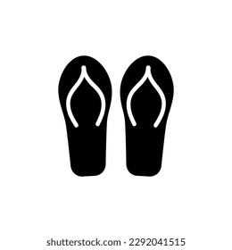 Flip flops icon. Vector illustration of summer beach shoes. Black and white drawing of silhouette rubber slippers.
