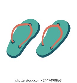 Flip flops icon. Vintage beac slippers. Vector flat hand drawn summer vacation illustration in cartoon style