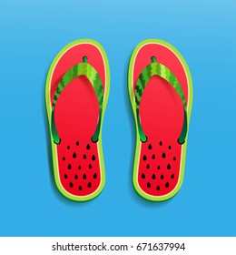 Flip flops icon watermelon design. Vector illustration graphic. Isolated on blue background