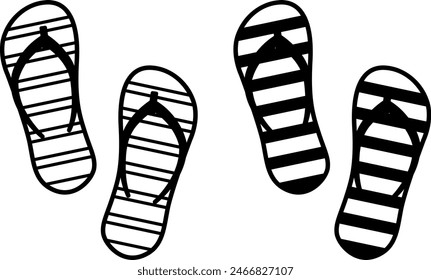 Flip Flops icons. Black and White Vector Summer Shoes Icons. Vacation and Clothes Concept