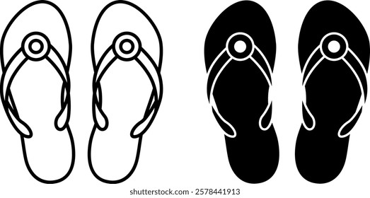 Flip Flops Icons. Black and White Vector Icons. Beach Shoes, Clothing. Brazilian Carnival Concept
