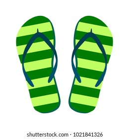 Flip flops isolate on a white background. Slippers icon. Colored flip flops green striped on white background. Vector illustration EPS10.