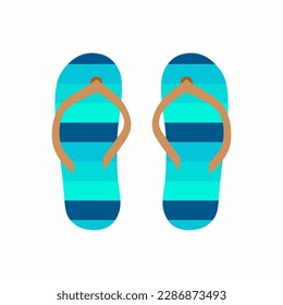 Flip flops isolate on a white background. Slippers icon. Colored flip flops blue striped on white background.