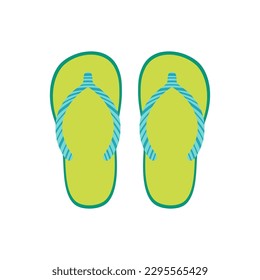 flip flops isolate on white background, beach shoes icon, green flip flops with blue striped, flat vector illustration