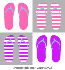 Flip flops isolated on background. Bright summer design. Flat beach slippers. Colorful vector illustration